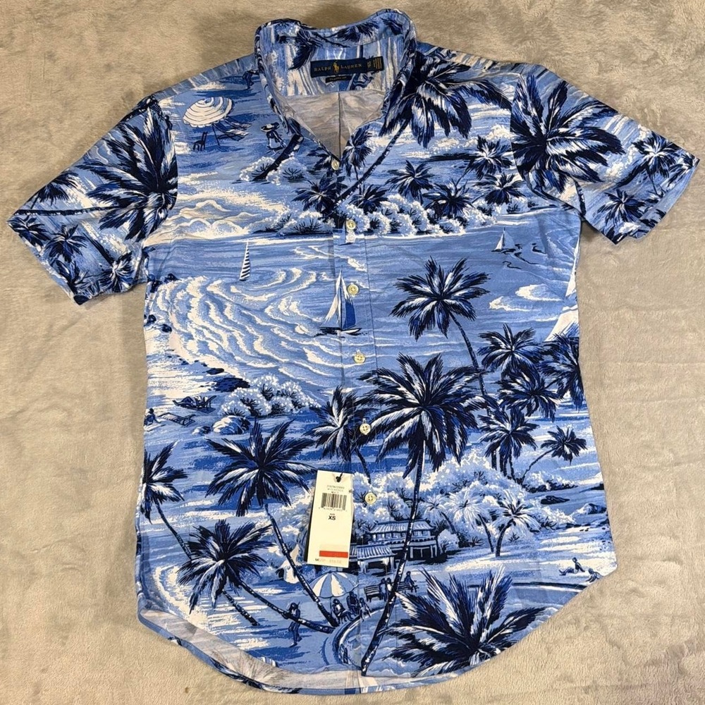 Ralph Lauren Classic Fit HawaiianAll Over Tropical Print Shirt | Blue | XS